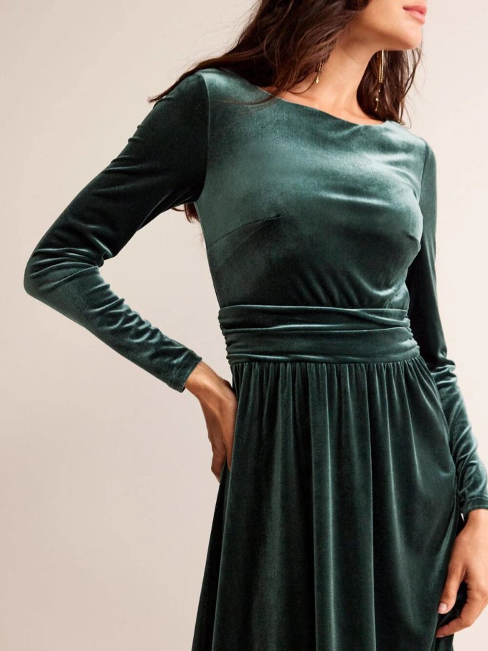 Boden Abigail Velvet Midi Dress Old Money Romantic Holiday Midnight Ocean Blue